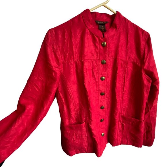 Women's Vintage Multiples red crepe gold button jacket blazer sz M - Picture 1 of 9